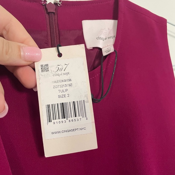 Cinq a Sept magenta ruffled cocktail dress size 2 “Viva Magenta” - Picture 3 of 5